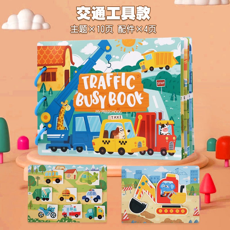 Children'S Enlightenment Traffic Quiet Book Early Childhood Education Velcro Cognitive Book Baby Intelligence Development Hand Tear Paste Book - Image 1